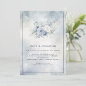 Blue Florals Gray Watercolor Wash QR Code Wedding Einladung (Stehend Vorderseite)