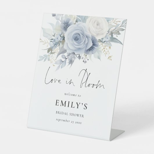 Blue Florals Liebe Bloom Welcome Brautparty Sockelschild (Vorderseite)