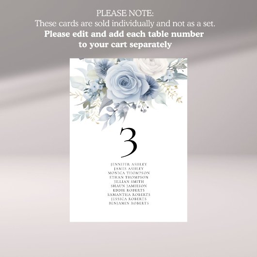 Blue Florals Names Seating Chart Tischnummer Card