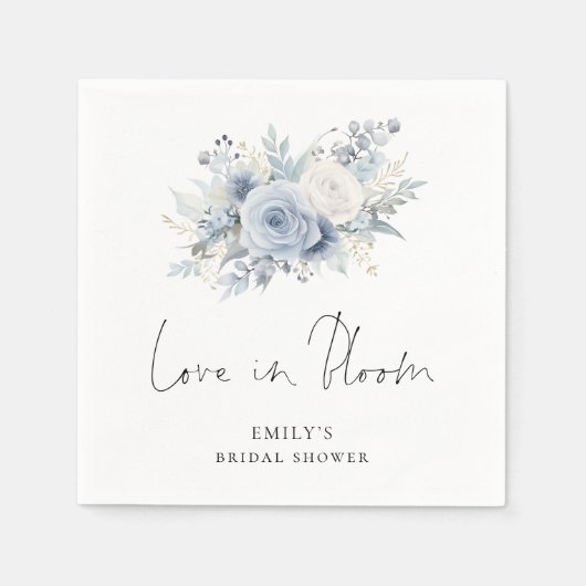 Blue Florals Script-Liebe in Bloom Brautparty Serviette (Vorderseite)