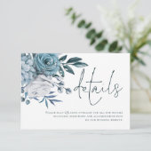 Blue Florals Script QR Code Wedding Details Begleitkarte (Stehend Vorderseite)