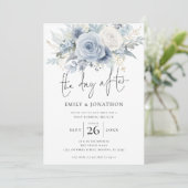 Blue Florals The Day After Foto Wedunch Brunch Einladung (Stehend Vorderseite)