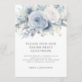 Blue Florals Thumbprint Gästebokarte Einladung (Vorderseite)