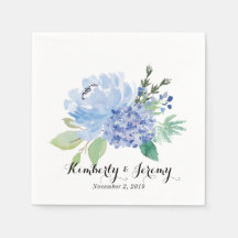 Blue Florals und Hydrangea Personalisiert Napkins