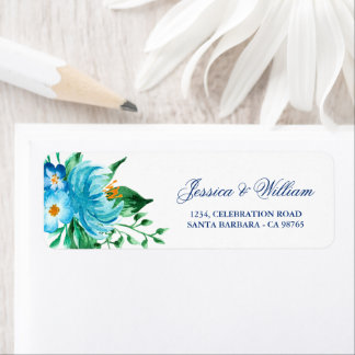 Blue Florals Watercolor Wedding Rücksendeadresse
