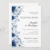 Blue Flores Hochzeitseinladung Einladung (Vorne/Hinten)