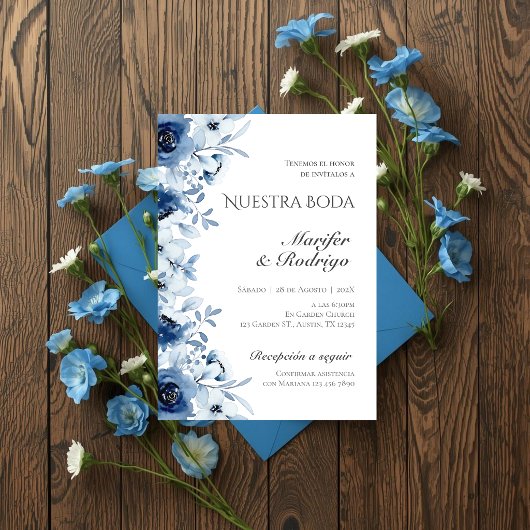 Blue Flores Hochzeitseinladung Einladung