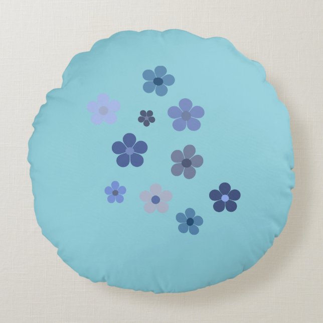 Blue Floural Rundes Kissen (Vorderseite)