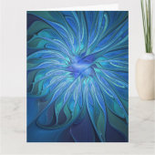 Blue Flower Fantasy Pattern, Abstract Fractal Art Dankeskarte (Vorderseite)