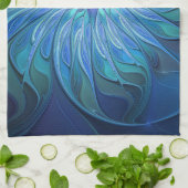 Blue Flower Fantasy Pattern, Abstract Fractal Art Geschirrtuch (Gefaltet)