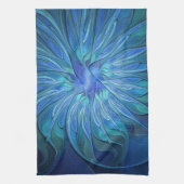 Blue Flower Fantasy Pattern, Abstract Fractal Art Geschirrtuch (Vertikal)