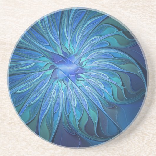 Blue Flower Fantasy Pattern, Abstract Fractal Art Getränkeuntersetzer (Vorne)