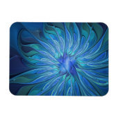 Blue Flower Fantasy Pattern, Abstract Fractal Art Magnet (Horizontal)
