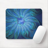 Blue Flower Fantasy Pattern, Abstract Fractal Art Mousepad (Mit Mouse)