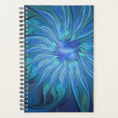Blue Flower Fantasy Pattern, Abstract Fractal Art Planer (Vorderseite)