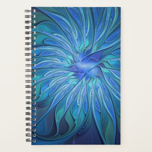 Blue Flower Fantasy Pattern, Abstract Fractal Art Planer (Vorderseite)