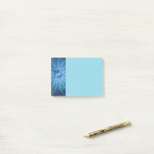 Blue Flower Fantasy Pattern, Abstract Fractal Art Post-it Klebezettel (Auf Schreibtisch)