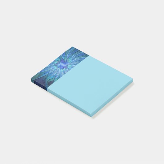 Blue Flower Fantasy Pattern, Abstract Fractal Art Post-it Klebezettel (angewinkelt)