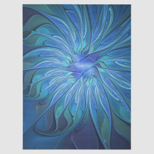 Blue Flower Fantasy Pattern, Abstract Fractal Art Seidenpapier (Vorderseite)