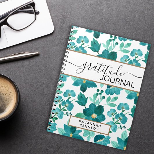 Blue flower gratitude journal notebook notizblock