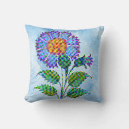 Blue Flower Halftone on Blue Fine Art Kissen