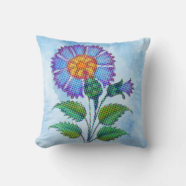 Blue Flower Halftone on Blue Fine Art Kissen (Vorderseite)