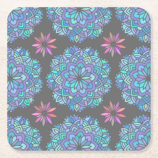 Blue Flower Mandala Rechteckiger Pappuntersetzer (Vorderseite)