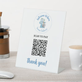 Blue Flower Mixer Bäckerei QR-Code-Scan zum Bezahl Sockelschild