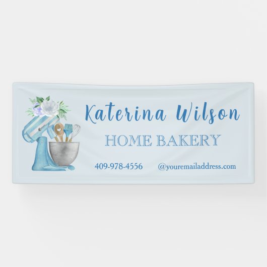 Blue Flower Mixer Small Bakery Logo Brand Banner (Horizontal)