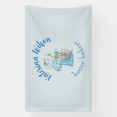  Blue Flower Mixer Small Bakery Logo Brand Banner (Vertikal)
