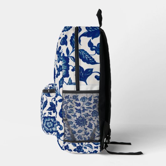 Blue Flower Pattern Bedruckter Rucksack (Rechts)