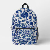 Blue Flower Pattern Bedruckter Rucksack (Vorderseite)