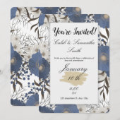 Blue Flower Wedding Invitation Einladung (Vorne/Hinten)