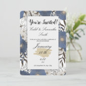 Blue Flower Wedding Invitation Einladung (Stehend Vorderseite)