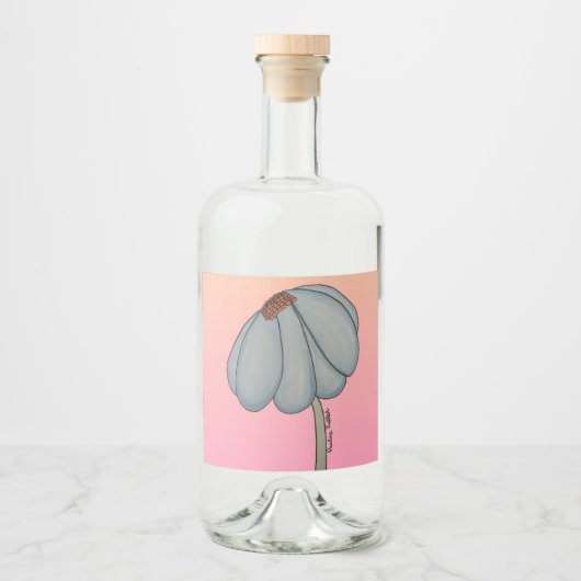 Blue Flower with Pink Background Alkoholflaschenetikett (Vorderseite)