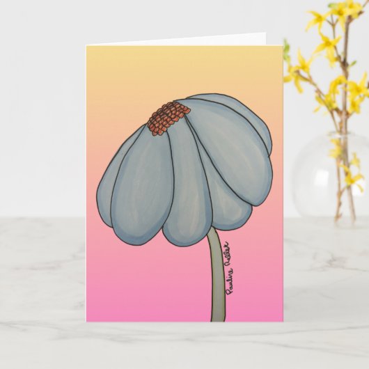 Blue Flower with pink background Karte (Gelbe Blume)