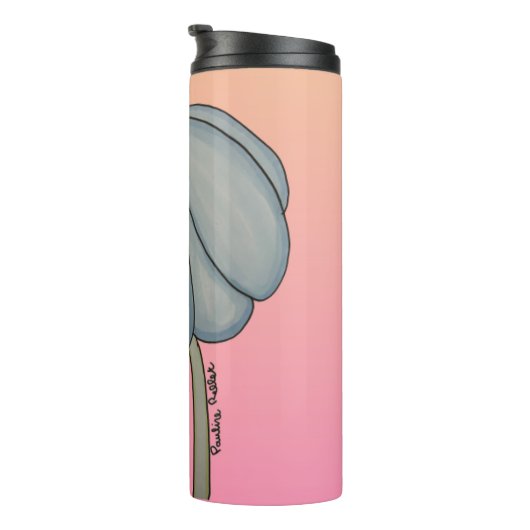 Blue Flower with pink background Thermosbecher (Nach rechts gedreht)