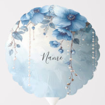 Blue Flowers and Pearls Balloon