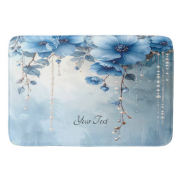 Blue Flowers and Pearls Bath Mat Badematte