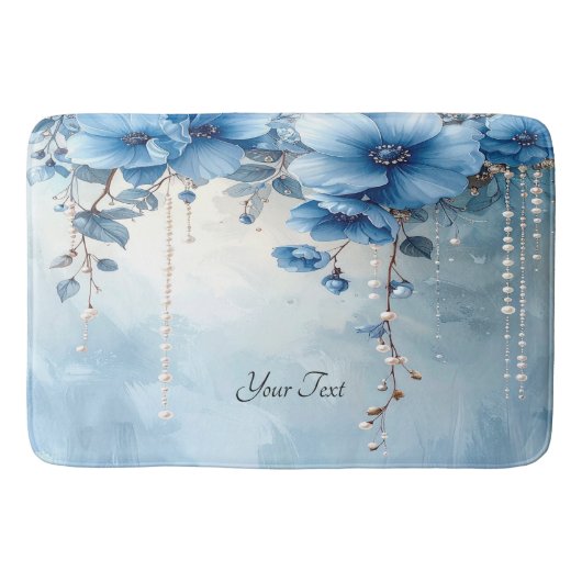 Blue Flowers and Pearls Bath Mat Badematte (Vorderseite)