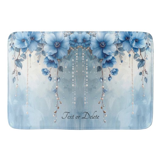 Blue Flowers and Pearls Bath Mat Badematte (Vorderseite)