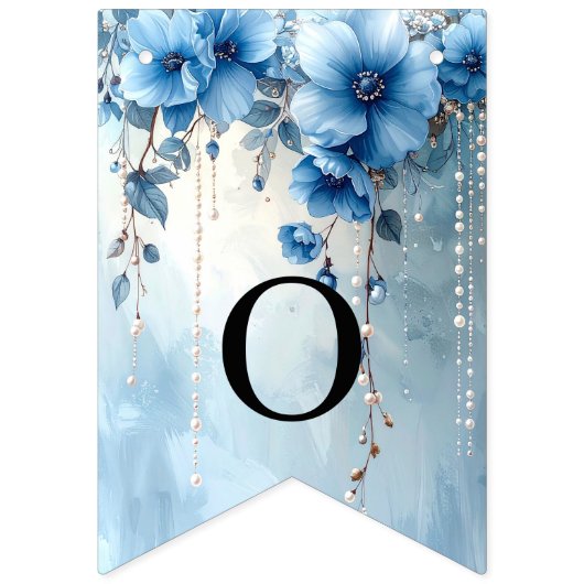 Blue Flowers and Pearls Bunting Flag Wimpelkette (Zweite Fahne)