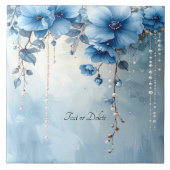 Blue Flowers and Pearls Ceramic Tile Fliese (Vorderseite)