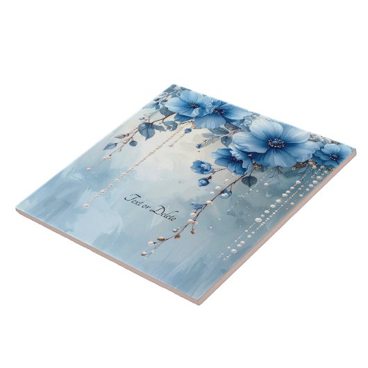 Blue Flowers and Pearls Ceramic Tile Fliese (Seite)