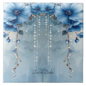 Blue Flowers and Pearls Ceramic Tile Fliese (Vorderseite)
