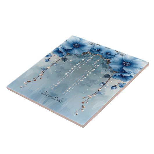 Blue Flowers and Pearls Ceramic Tile Fliese (Seite)