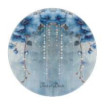 Blue Flowers and Pearls Cutting Board