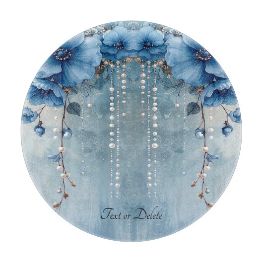 Blue Flowers and Pearls Cutting Board Schneidebrett (Vorderseite)