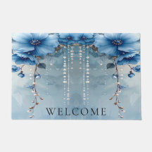 Blue Flowers and Pearls Doormat