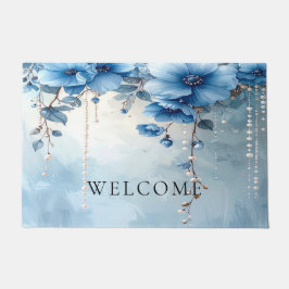 Blue Flowers and Pearls Doormat Fußmatte